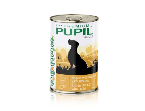 Karma mokra dla psa PUPIL Premium bogata w kurczaka z wątróbką 10 x 415 g - 2