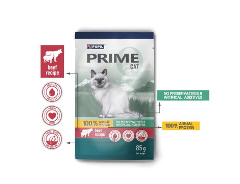 Karma mokra dla kota PUPIL Prime bogata w wołowinę z jagnięciną saszetka 85 g - 2