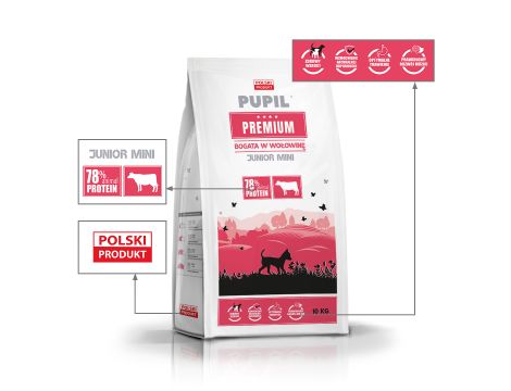 Karma sucha dla psa PUPIL Premium JUNIOR MINI bogata w wołowinę 10kg+10xKarma mokra dla psa PUPIL Premium All Meat JUNIOR kurczak i wołowina 400 g - 3
