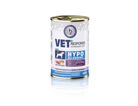 Karma weterynaryjna sucha dla psa VET RESPONSE HYPOALLERGENIC 8kg+10xKarma mokra dla psa VET RESPONSE Hypoallergenic wieprzowina 400g - 9