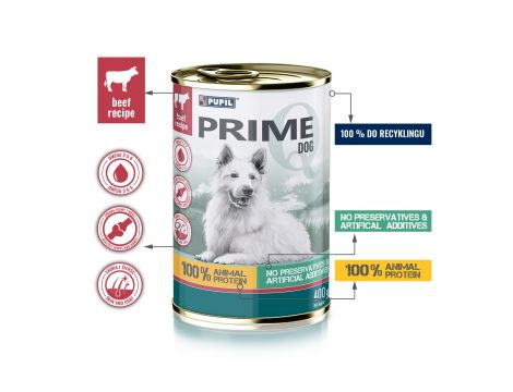 Karma sucha dla psa PUPIL Prime bogata w wołowinę z warzywami 10kg+10xKarma mokra dla psa PUPIL Prime bogata w wołowinę 400 g - 10