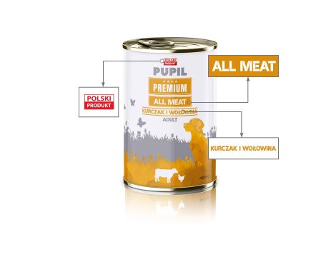 Karma mokra dla psa PUPIL Premium All Meat ADULT kurczak i wołowina 400 g - 2