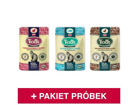 Pakiet startowy karmy mokrej dla kota FOLK 3 x 85 g + 5 x próbki karmy suchej