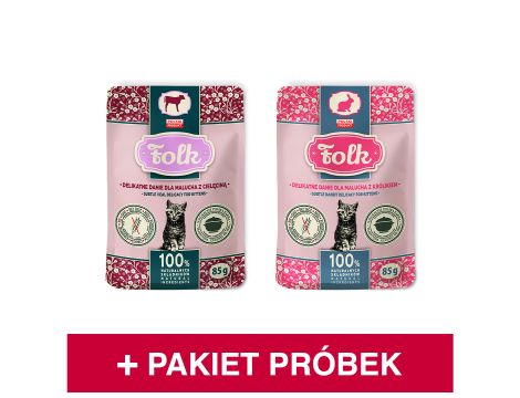 Pakiet startowy karmy mokrej dla kota FOLK Kitten 2 x 85 g + 5 x próbki karmy suchej