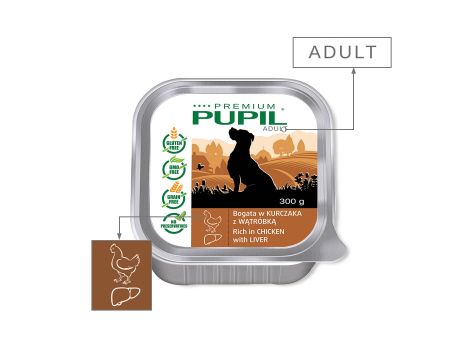 Karma mokra dla psa PUPIL Premium ADULT bogata w kurczaka z wątróbką 300 g - 2
