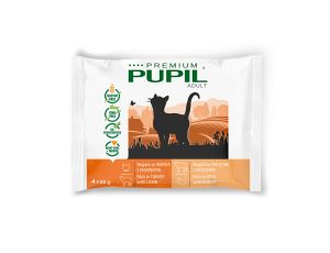 Karma mokra dla kota PUPIL Premium bogata w indyka z jagnięciną + cielęcinę z królikiem 4 x 85 g