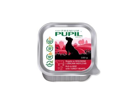 Karma mokra dla psa PUPIL Premium szalka bogata w wołowinę z sercami indyczymi 150 g