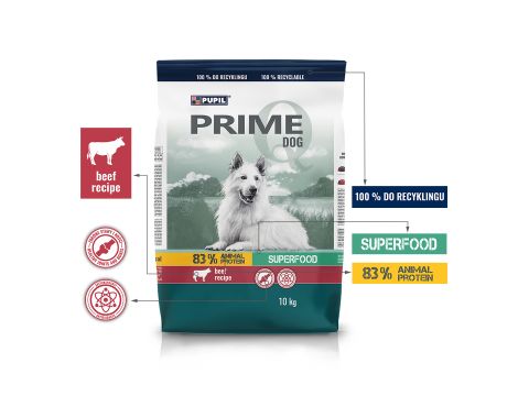 Karma sucha dla psa PUPIL Prime bogata w wołowinę z warzywami 10 kg - 2