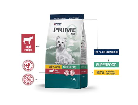 Karma sucha dla psa PUPIL Prime Mini bogata w wołowinę z wątróbką 1,4 kg - 2