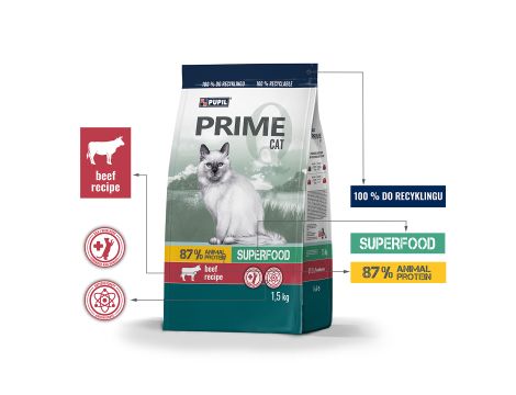 Karma sucha dla kota PUPIL Prime bogata w wołowinę z warzywami 1,5 kg - 2