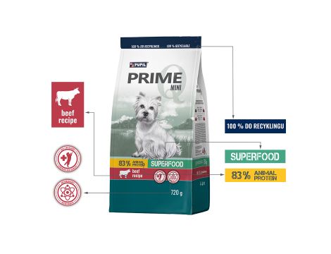 Karma sucha dla psa PUPIL Prime Mini bogata w wołowinę z wątróbką 720 g - 2