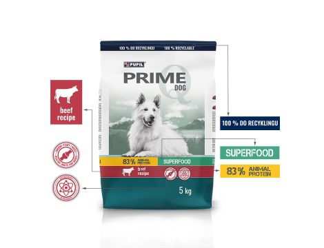 Karma sucha dla psa PUPIL Prime bogata w wołowinę z warzywami 5 kg - 2