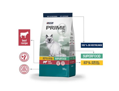 Karma sucha dla kota PUPIL Prime bogata w wołowinę z warzywami 750 g - 2