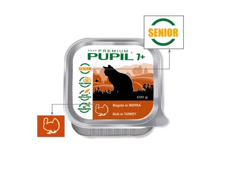 Karma mokra dla kota PUPIL Premium SENIOR szalka bogata w indyka 20 x 100 g - 2
