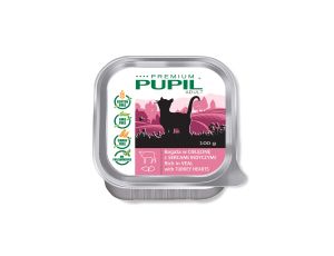 Karma mokra dla kota PUPIL Premium szalka bogata w cielęcinę z sercami indyczymi 100 g