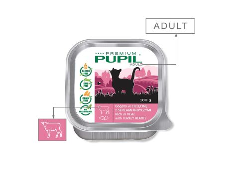 Karma mokra dla kota PUPIL Premium szalka bogata w cielęcinę z sercami indyczymi 100 g - 2