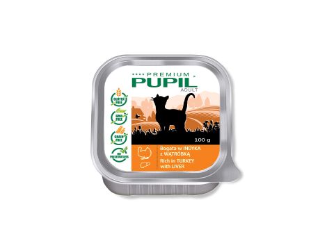 Karma mokra dla kota PUPIL Premium szalka bogata w indyka z wątróbką 100 g
