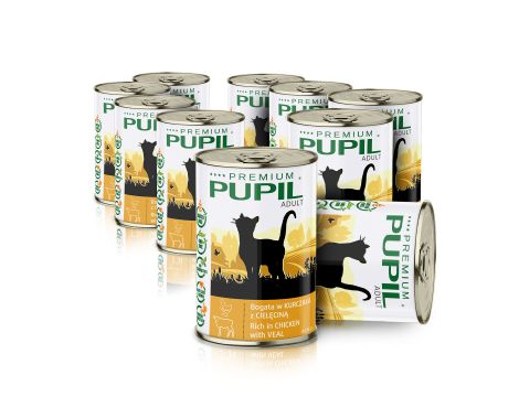 Karma mokra dla kota PUPIL Premium bogata w kurczaka z cielęciną 10 x 415 g