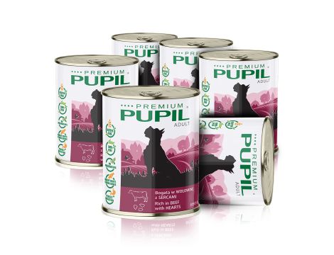 Karma mokra dla psa PUPIL Premium bogata w wołowinę z sercami 6 x 850 g