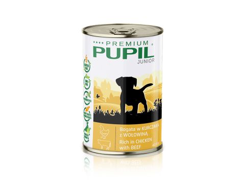 Karma mokra dla psa PUPIL Premium JUNIOR bogata w kurczaka z wołowiną 10 x 415 g - 2