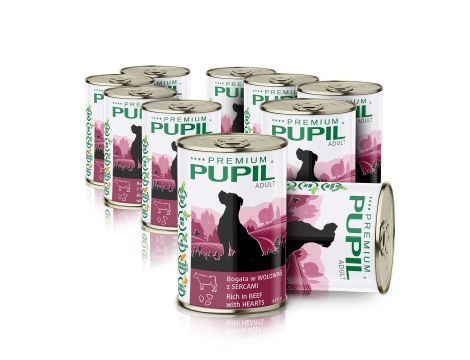 Karma mokra dla psa PUPIL Premium bogata w wołowinę z sercami 10 x 415 g