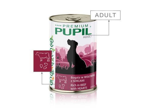 Karma mokra dla psa PUPIL Premium bogata w wołowinę z sercami 10 x 415 g - 3