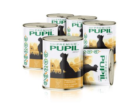 Karma mokra dla psa PUPIL Premium bogata w kurczaka z wątróbką 6 x 850 g
