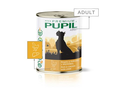 Karma mokra dla psa PUPIL Premium bogata w kurczaka z wątróbką 6 x 850 g - 3