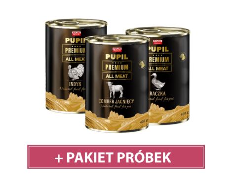 Pakiet startowy karm PUPIL Premium All Meat GOLD ADULT 400 g - karma mokra + próbki karmy suchej