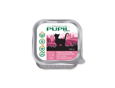 Karma mokra dla kota PUPIL Premium szalka bogata w cielęcinę z sercami indyczymi 20 x 100 g - 2