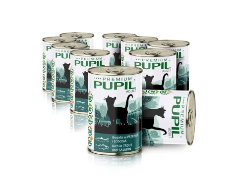 Karma mokra dla kota PUPIL Premium bogata w pstrąga i łososia 10 x 415 g