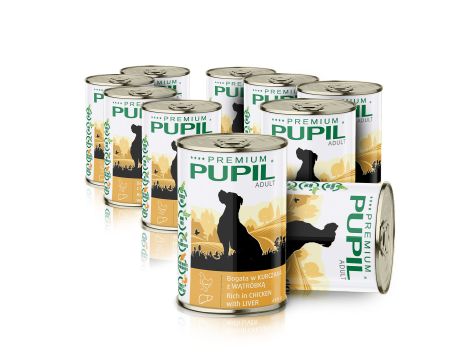 Karma mokra dla psa PUPIL Premium bogata w kurczaka z wątróbką 10 x 415 g