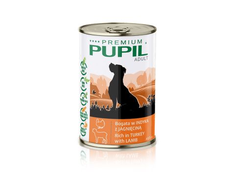 Karma mokra dla psa PUPIL Premium bogata w indyka z jagnięciną 10 x 415 g - 2