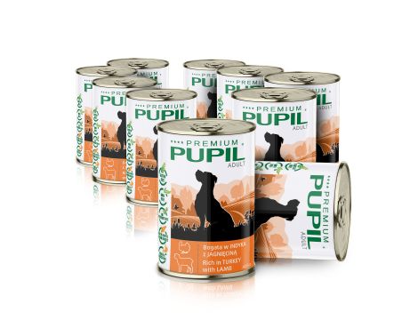 Karma mokra dla psa PUPIL Premium bogata w indyka z jagnięciną 10 x 415 g