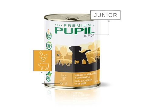 Karma mokra dla psa PUPIL Premium JUNIOR bogata w kurczaka z wołowiną 6 x 850 g - 3