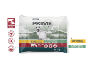 Karma mokra dla kota PUPIL Prime bogata w wołowinę z wątróbką + pstrąga z łososiem 4 x 85 g - image 2
