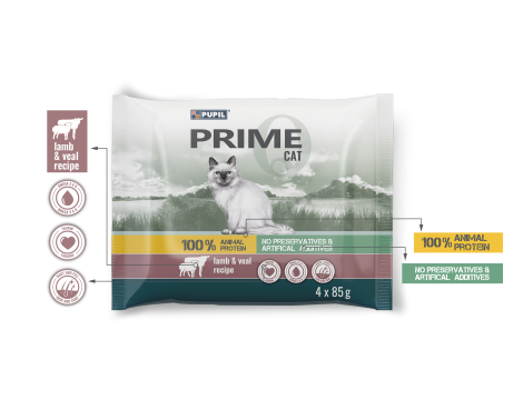 Karma mokra dla kota PUPIL Prime bogata w jagnięcinę z indykiem + cielęcinę z królikiem 4 x 85 g - 2