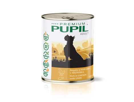 Karma mokra dla psa PUPIL Premium bogata w kurczaka z wątróbką 850 g