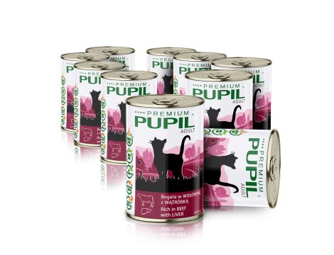 Karma mokra dla kota PUPIL Premium bogata w wołowinę z wątróbką 10 x 415 g