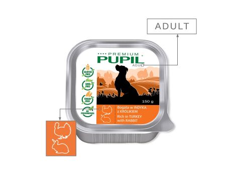 Karma mokra dla psa PUPIL Premium szalka bogata w indyka z królikiem 150 g - 2