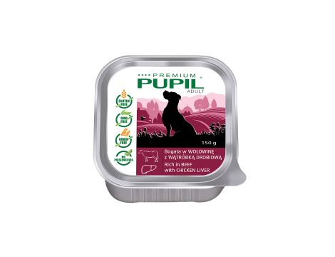 Karma mokra dla psa PUPIL Premium szalka bogata w wołowinę z wątróbką drobiową 150 g