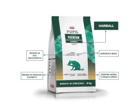 Karma sucha dla kota PUPIL Premium HAIRBALL 8 kg - 2