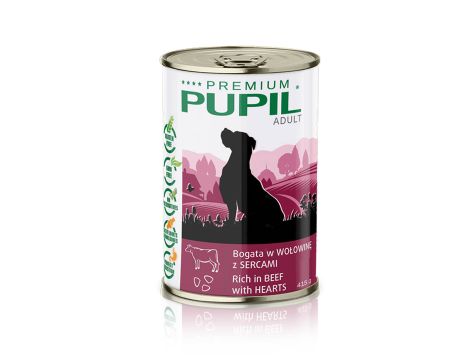 Karma mokra dla psa PUPIL Premium bogata w wołowinę z sercami 415 g