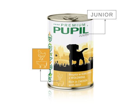 Karma mokra dla psa PUPIL Premium JUNIOR bogata w kurczaka z wołowiną 415 g - 2