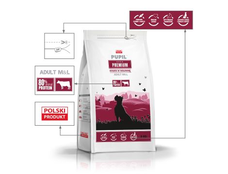 Karma sucha dla psa PUPIL Premium M&L bogata w wołowinę 3 kg - 2