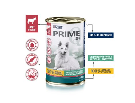 Karma mokra dla psa PUPIL Prime bogata w wołowinę 1200 g - 2