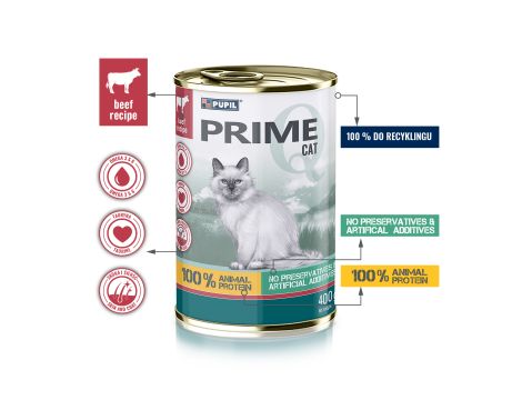 Karma mokra dla kota PUPIL Prime bogata w wołowinę z wątróbką 400 g - 2