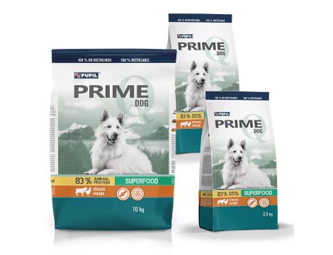 Karma sucha dla psa PUPIL Prime bogata w drób z wołowiną 10kg + 2x 2,8kg