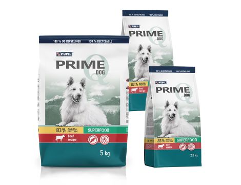 Karma sucha dla psa PUPIL Prime bogata w wołowinę z warzywami 10kg + 2x 2,8kg