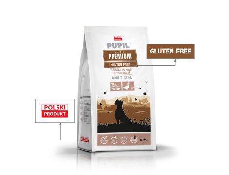 Karma sucha dla psa PUPIL Premium Gluten Free M&L bogata w gęś z ryżem i aronią 12 kg - 2